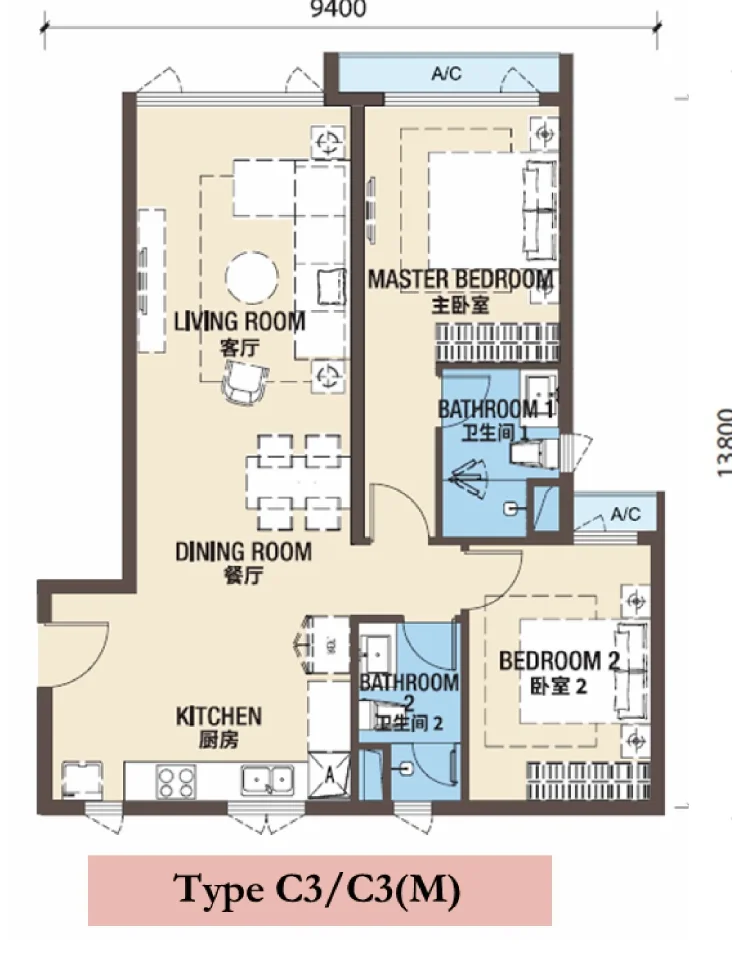 R&F Princess Cove Phase 3 · C2-1 · C3 / C3(M) · Floor Plan 1