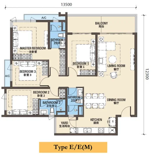 富力公主湾第三期 · Type E · Floor Plan 1
