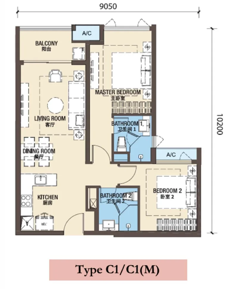 R&F Princess Cove Phase 3 · C2-1 · C1 / C1(M) · Floor Plan 1
