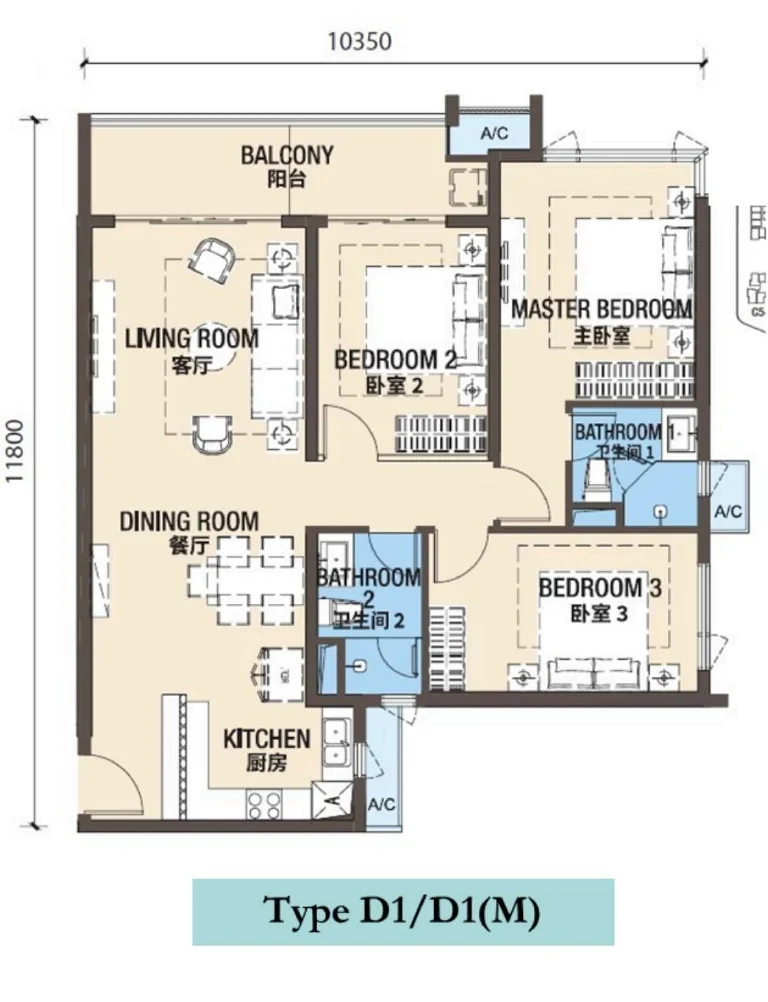 R&F Princess Cove Phase 3 · C3-1 · D1 / D1(M) · Floor Plan 1