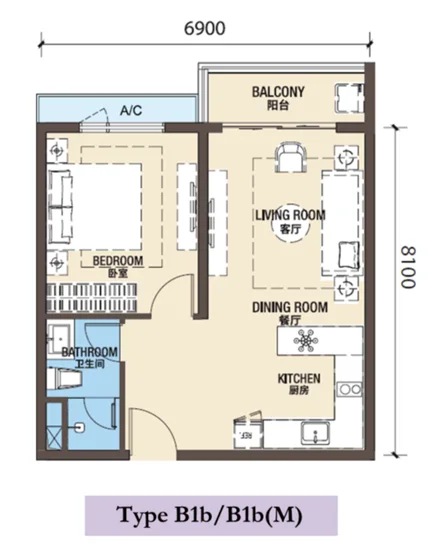 富力公主湾第三期 · Type B1 /B1b · Floor Plan 2