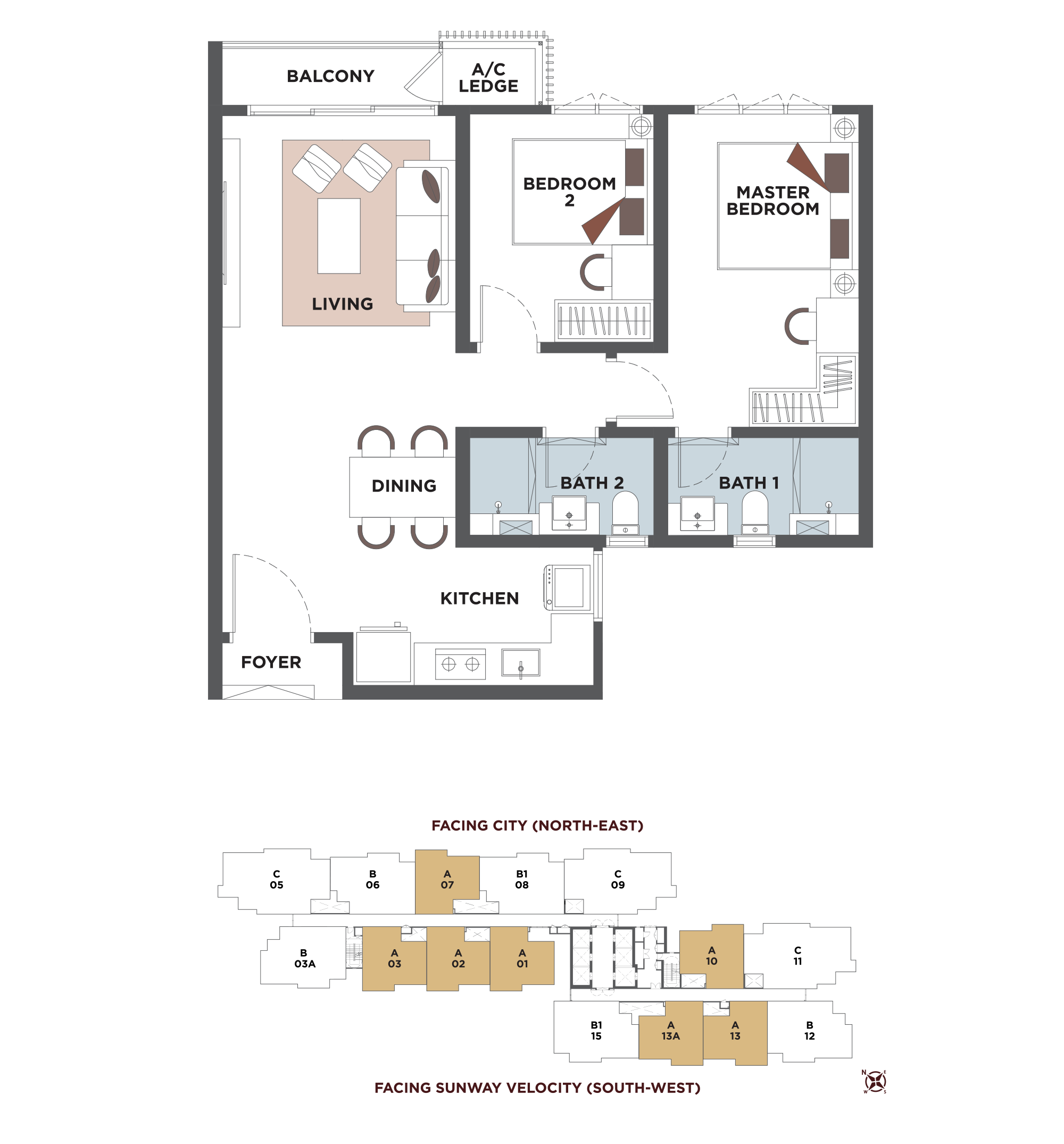 Tower C Type A floor plan and key plan