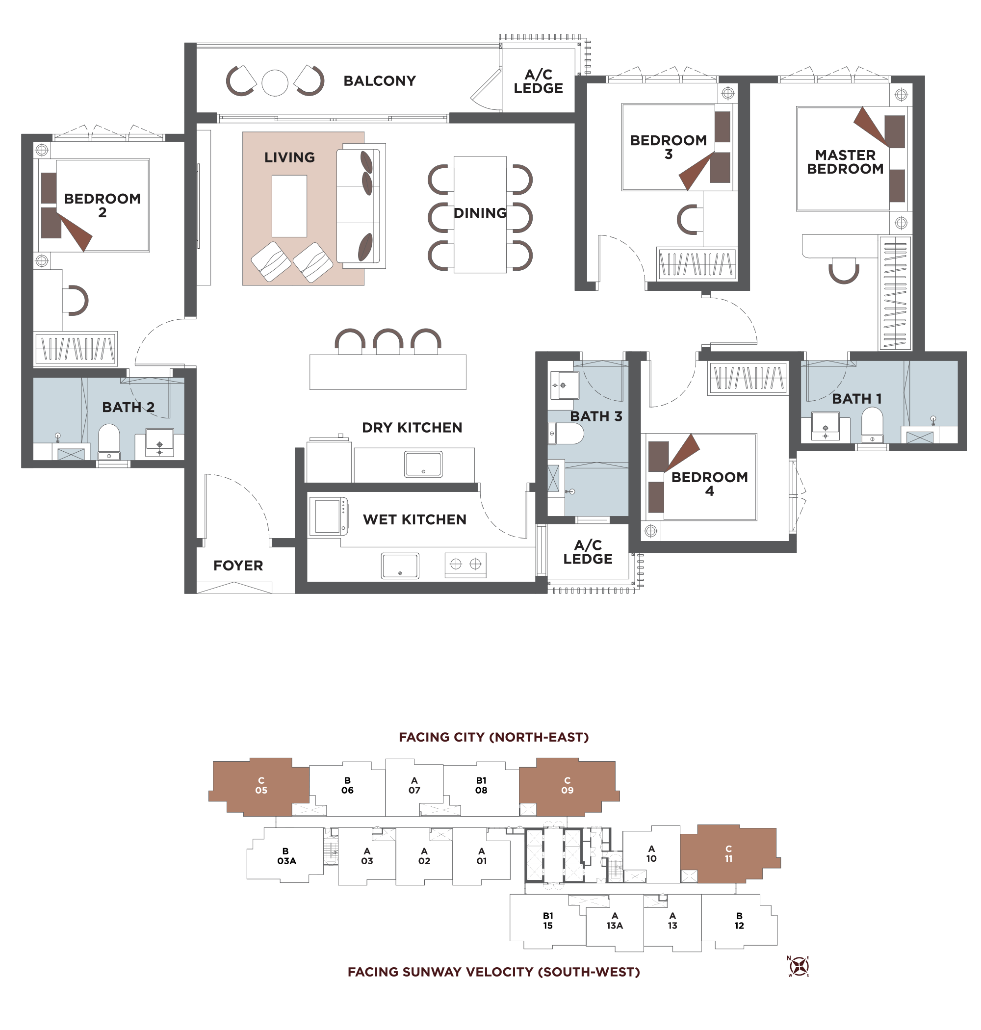 Tower C Type C floor plan and key plan